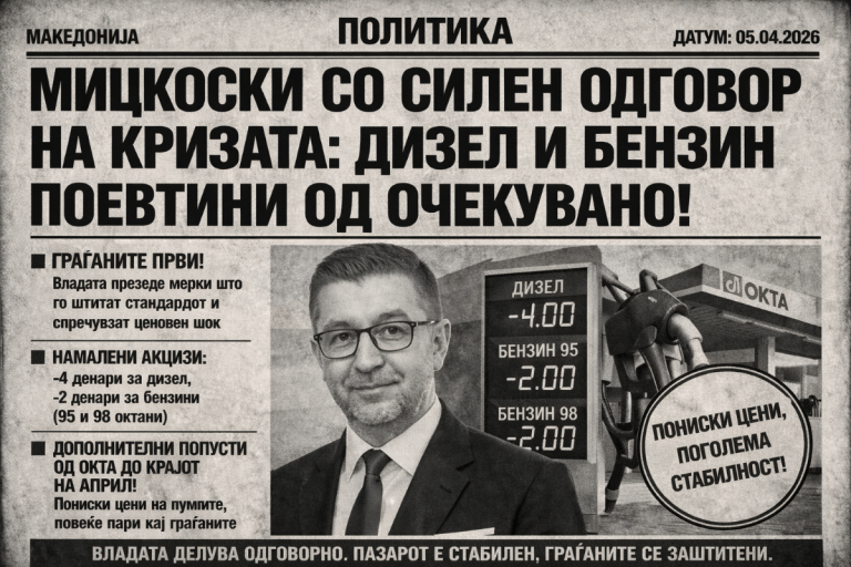 МИЦКОСКИ СО СИЛЕН ОДГОВОР НА КРИЗАТА: ДИЗЕЛ И БЕНЗИН ПОЕВТИНИ ОД ОЧЕКУВАНО!